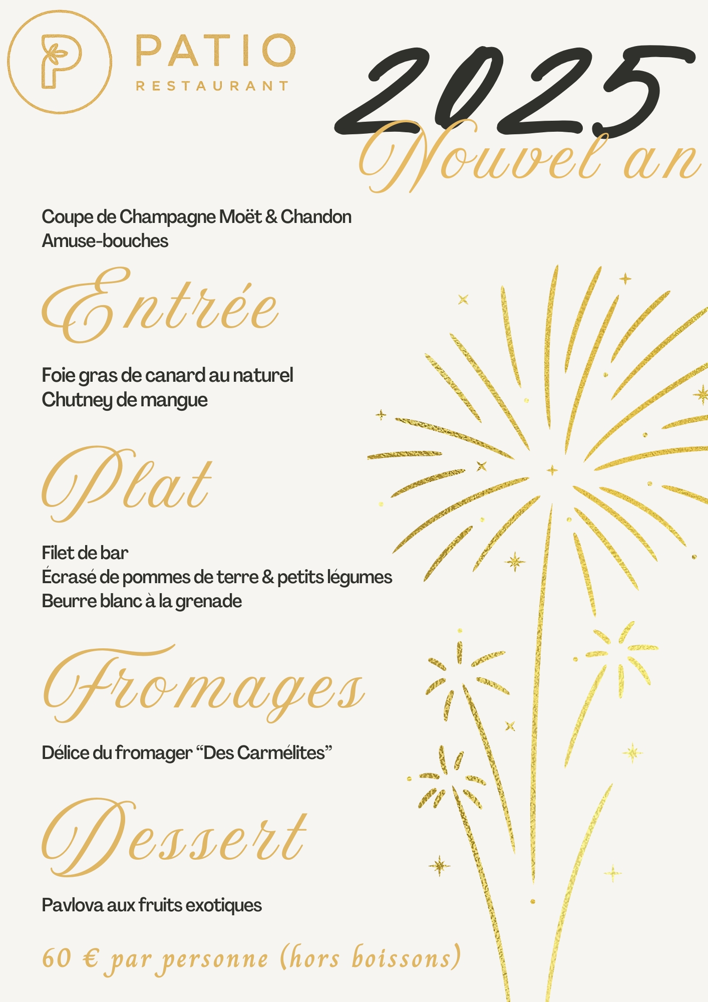 Menu Patio jour de l'an 2025
